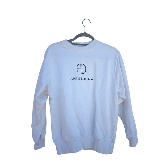 Anine Bing Jaci Sweatshirt Monogram Logo White Sweatshirt Women's Small - Picture 1 of 6